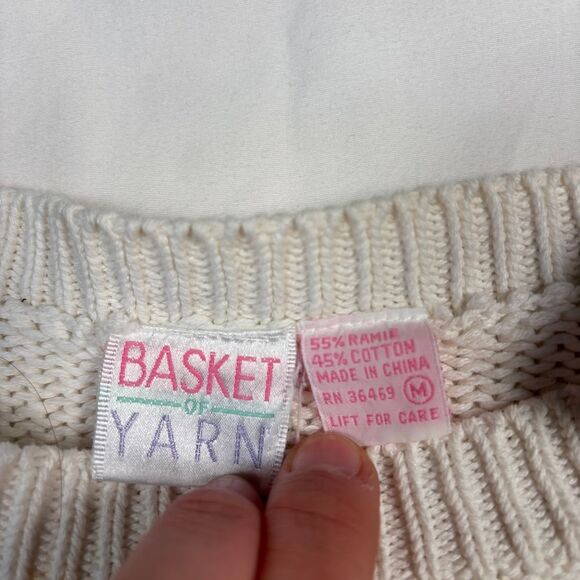 Basket of Yarn Vintage Floral Knit Sweater with Pink‎ Roses and Swirl Pattern M - Picture 2 of 8
